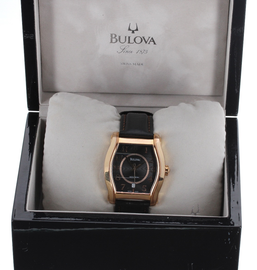 Bulova Accutron automatic rectangular gold plated gentleman's wristwatch, ref. C976850, black dial - Image 2 of 3