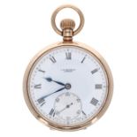 J.W. Benson 9ct lever pocket watch, Birmingham 1929, signed 15 jewel movement with compensated