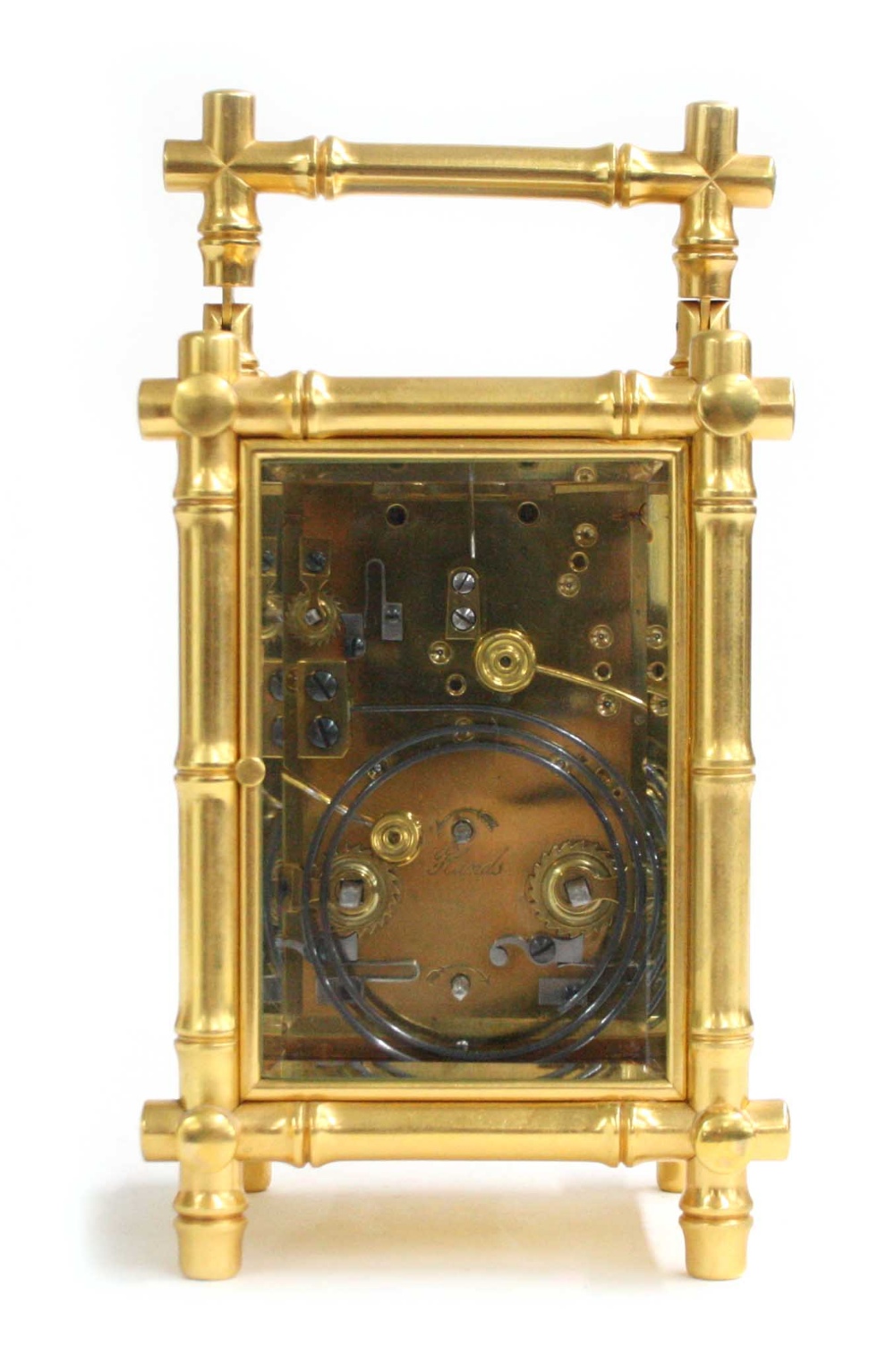 French gilt-brass striking and repeating carriage clock with alarm, A. Dumas, no. 1081, last quarter - Image 2 of 5