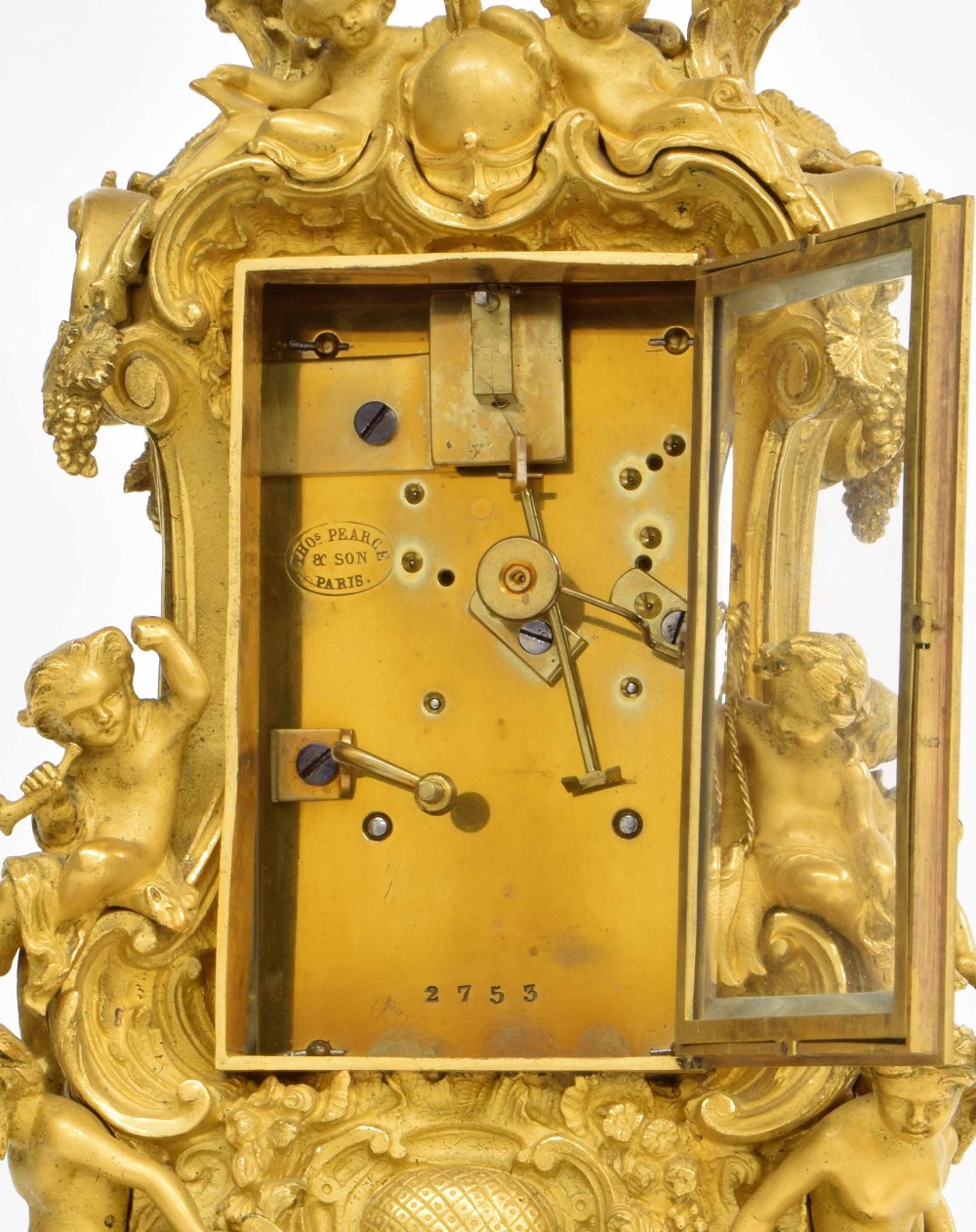 Ormolu travelling clock, circa 1840, with an enamel dial signed for Thos. Pearce Paris and similarly - Image 4 of 4