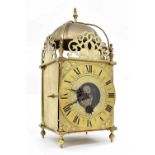 Good Cromwellian Eureka electric lantern clock, the 6.75" brass chapter ring enclosing a glazed