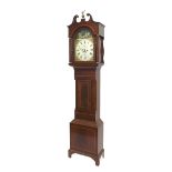 Mahogany eight day longcase clock, the 13" painted arched dial signed Barrett, Blandford to the