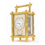French gilt-brass striking and repeating carriage clock with alarm, A. Dumas, no. 1081, last quarter