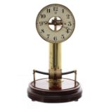 Early Bulle electric pendulum clock, with large central brass pillar supporting the 5.5"