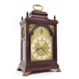 English fruitwood double fusee verge bracket clock, the 7" brass arched dial signed Martin, Royal