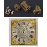 Three interesting old electrical movements, by Moller, Perret and Aron, also a 10" square brass dial