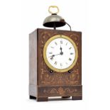 French rosewood inlaid two train capucine travelling clock striking on a bell to the top, the 3.5"
