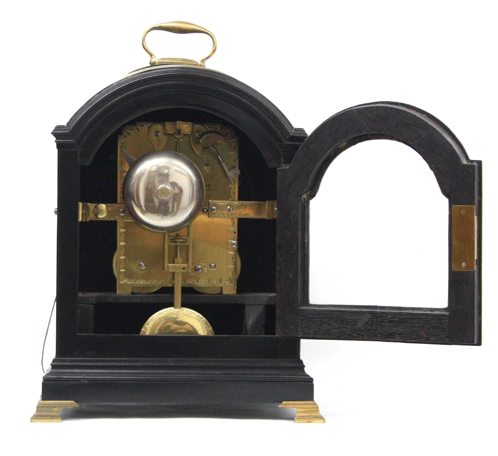 Good English ebonised double fusee bracket clock, the 7" convex cream dial signed Chas Duplock, - Image 2 of 3