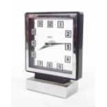 Smith electric Bakelite and chrome cased Art Deco mantel clock, the 5" square Perspex dial upon a