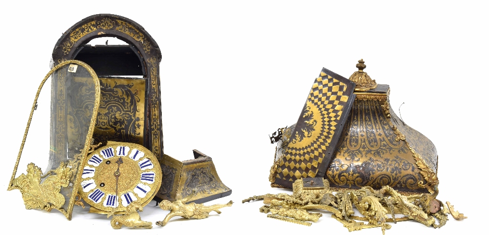 French boulle two train wall clock and bracket, the movement back plate signed Boucheret, Paris