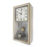 Brillie electric wall clock, the 6" square dial with centre seconds hand, within a light brown metal
