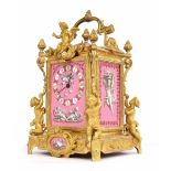 French exhibition giant gilt-bronze and porcelain mounted striking carriage clock, Japy Freres et