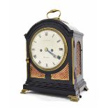 Good English ebonised double fusee bracket clock, the 7" convex cream dial signed Chas Duplock,