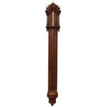 Rare early walnut stick barometer in need of restoration, the paper scale indistinctly signed