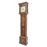 Good walnut marquetry eight day longcase clock with five pillar movement, the 12" square brass