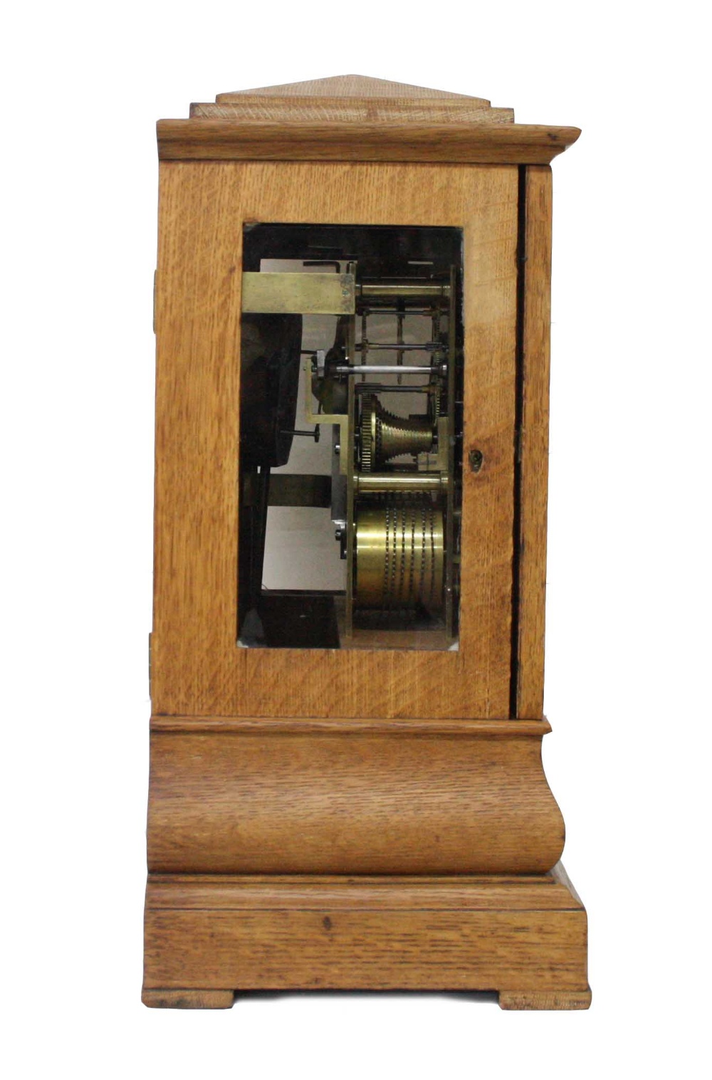 English oak double fusee library clock, the 8" square silvered dial and back plate signed Webster, - Image 3 of 4