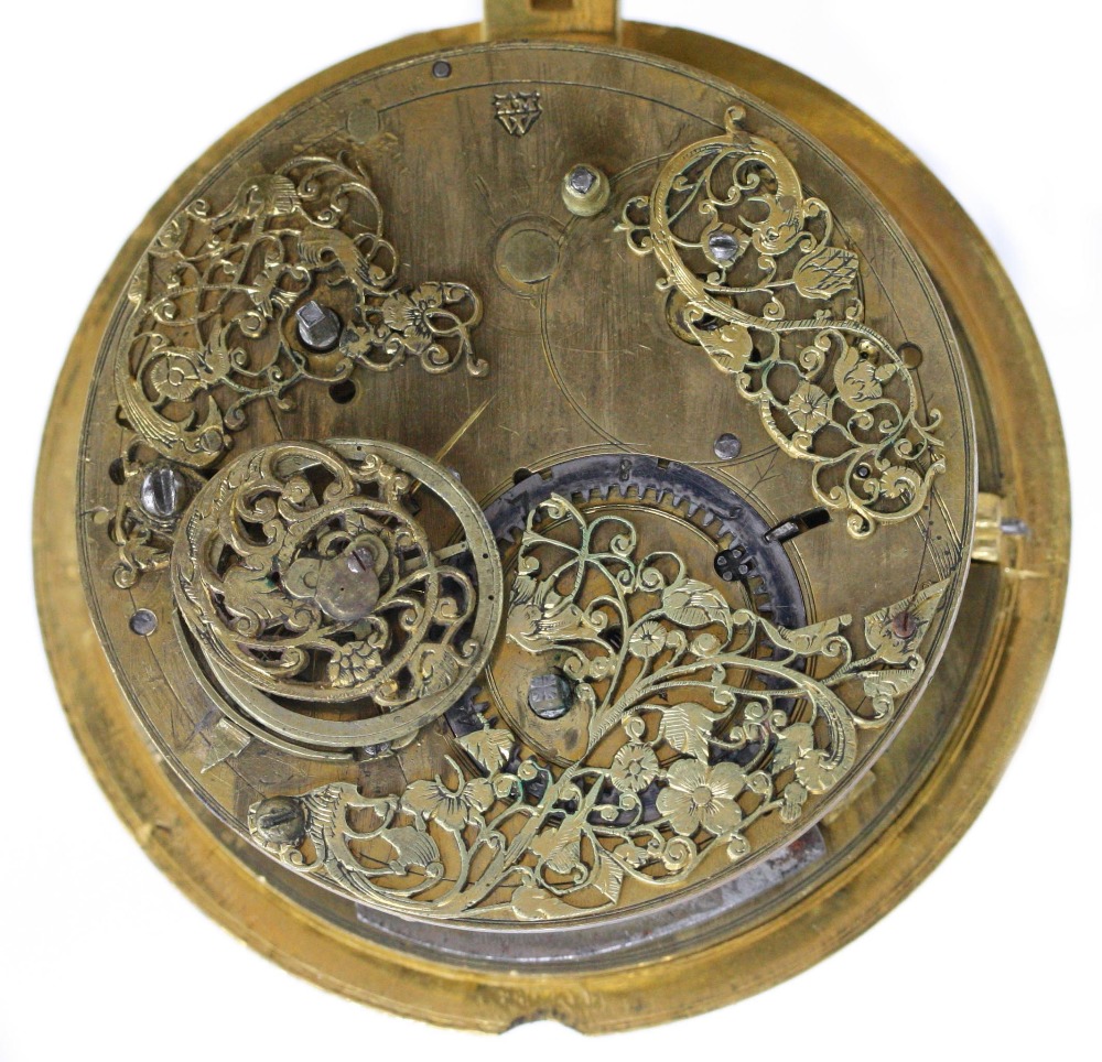 Fine Augsburg gilt metal and steel striking cruciform clock, the stepped ogee foot with inhabited - Image 5 of 7