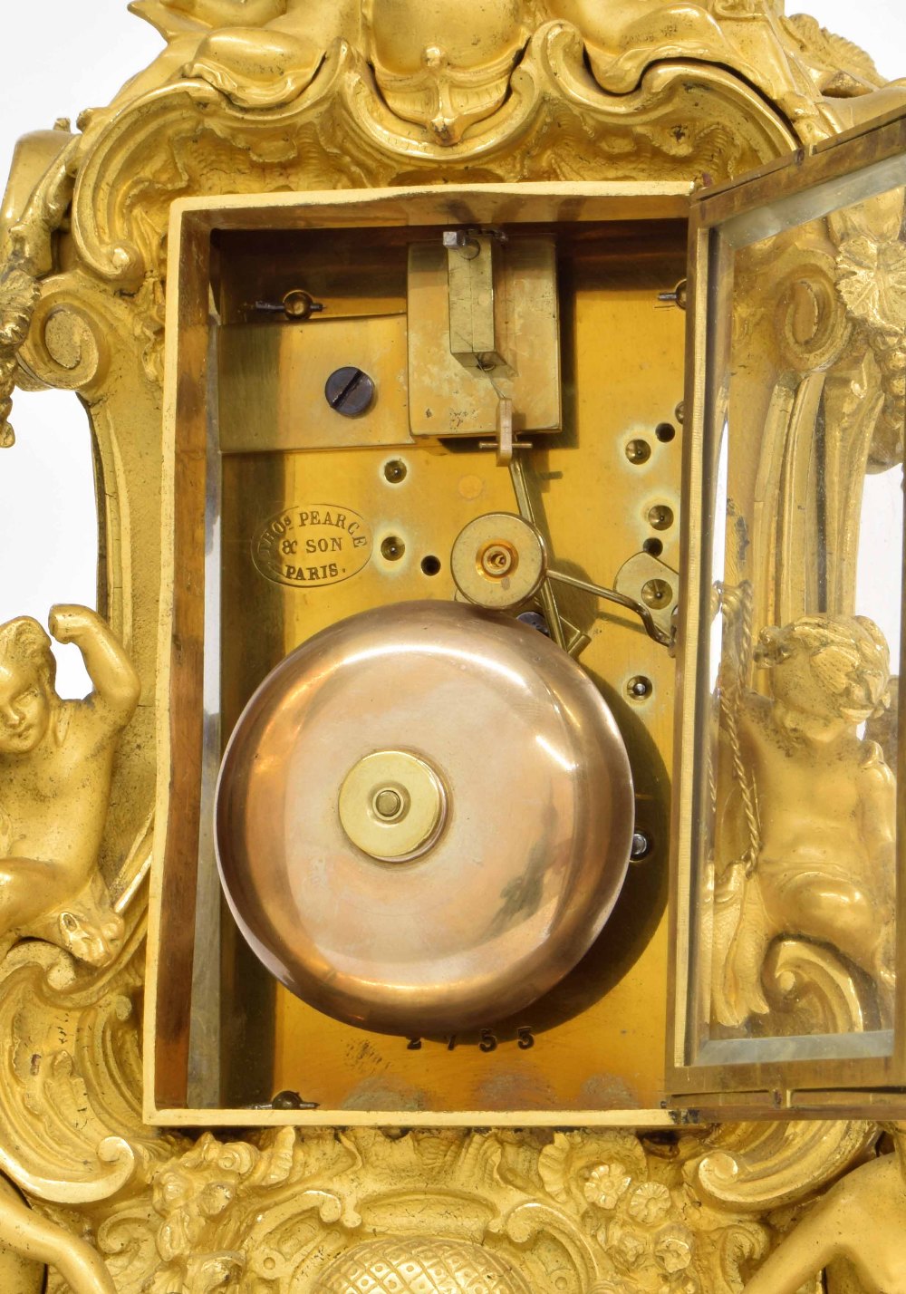 Ormolu travelling clock, circa 1840, with an enamel dial signed for Thos. Pearce Paris and similarly - Image 3 of 4