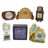 Collection of six various clocks, including an Art Deco style Smiths Sectronic battery mantel clock,