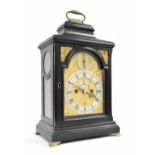 Good English ebonised double fusee bracket clock, the 6" brass arched dial signed Samuel Cochran,
