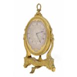 Victorian engraved gilt-brass desk timepiece in the form of a cheval mirror, Thomas Cole, London,