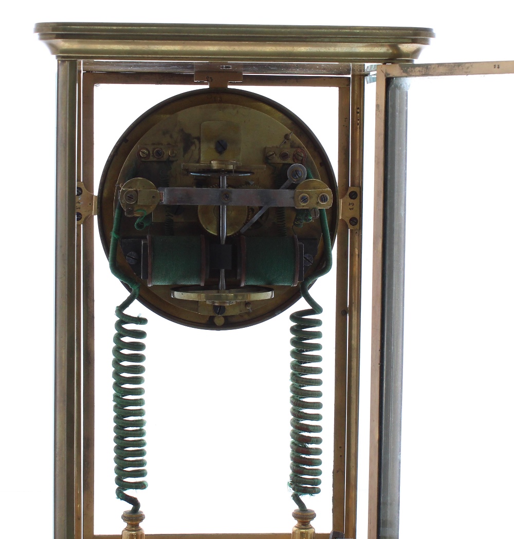 Very rare J Cauderay's patent of 1893 electric mantel clock,; the four-sided glass case supports a - Image 2 of 2