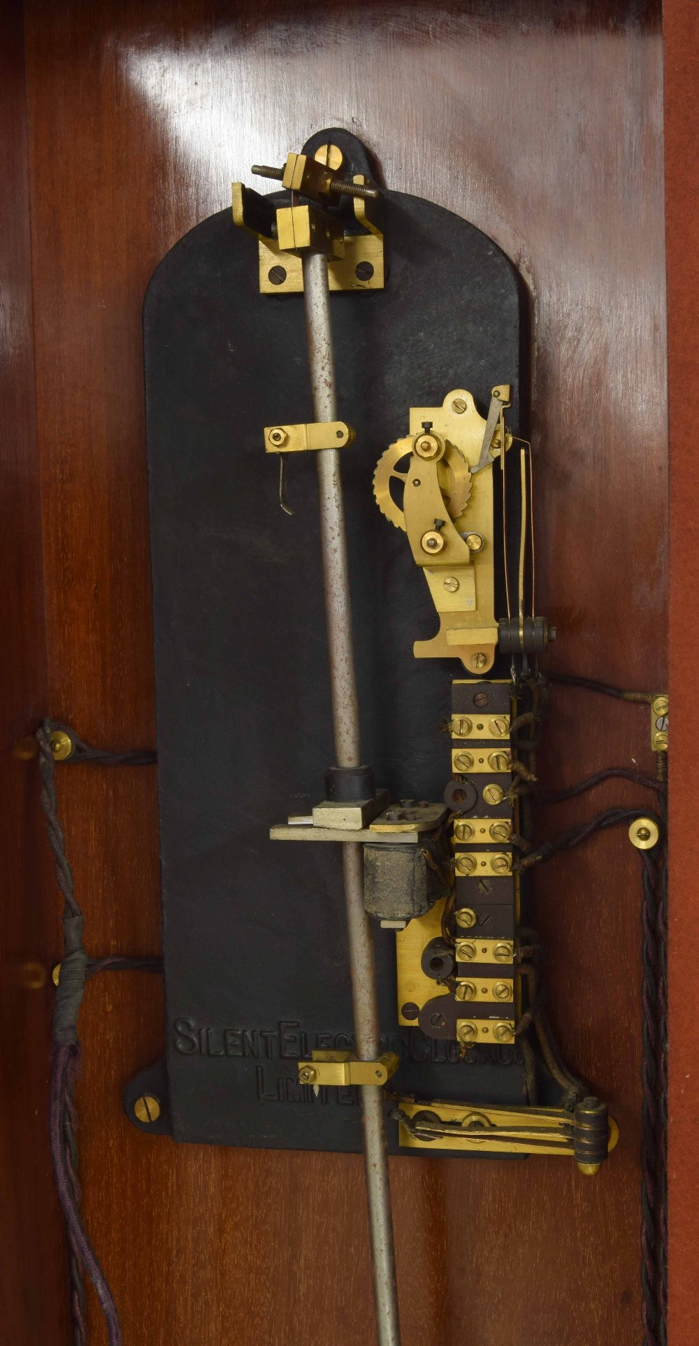 Silent Electric master clock in mahogany 71" high case, with 9" square silvered Roman numeral dial - Image 4 of 4