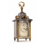 Unusual silvered and gilt pendant 'lantern' timepiece, French, circa 1895, the silvered dial