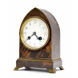 French tortoiseshell and brass bound two train lancet mantel clock, the Marti & Co. movement