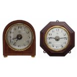 Two ATO battery electric wall clocks with original ATO batteries: an octagonal mahogany wall clock