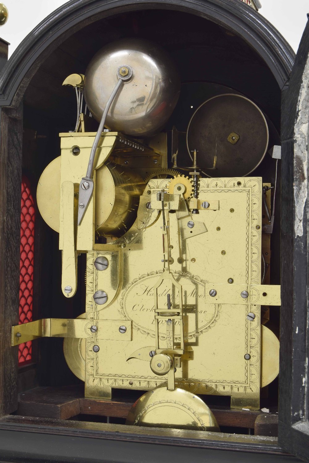 Fine English ebonised triple fusee bracket clock, the 8" rounded brass arched dial signed - Image 2 of 2