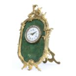 French gilt metal and shagreen easel mantel timepiece with platform escapement, the 2" white dial