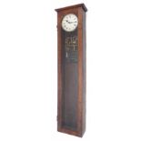 Synchronome electric master clock with switch gear, the 6.5" silvered dial within an oak glazed