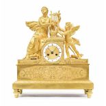 Good French ormolu Empire figural fusee mantel clock, the 3.5" white chapter ring enclosing an