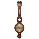 Mahogany five glass wheel barometer, the principal 8" silvered dial signed Negretti & Zambra,