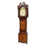 Oak and mahogany eight day longcase clock, the 13" painted arched dial indistinctly signed ...,
