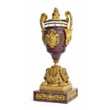 Ormolu mounted porphyry revolving chapter ring urn clock, French, circa 1870, the bell striking