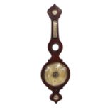 Rosewood five glass onion top wheel barometer, the principal 10" silvered dial within a shaped case