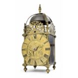 Early English brass verge lantern clock, signed Jeffrey Balley, Londini Fecit below the front