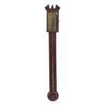 Mahogany stick barometer, the brass scale signed Baptiste Roncheti fecit, over a flat banded trunk