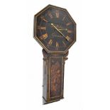 Decorative black lacquer two train tavern clock, the 27.5" octagonal dial signed Jno. Withers,
