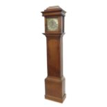 Oak thirty hour longcase clock with birdcage movement, the 10.75" square brass dial signed John