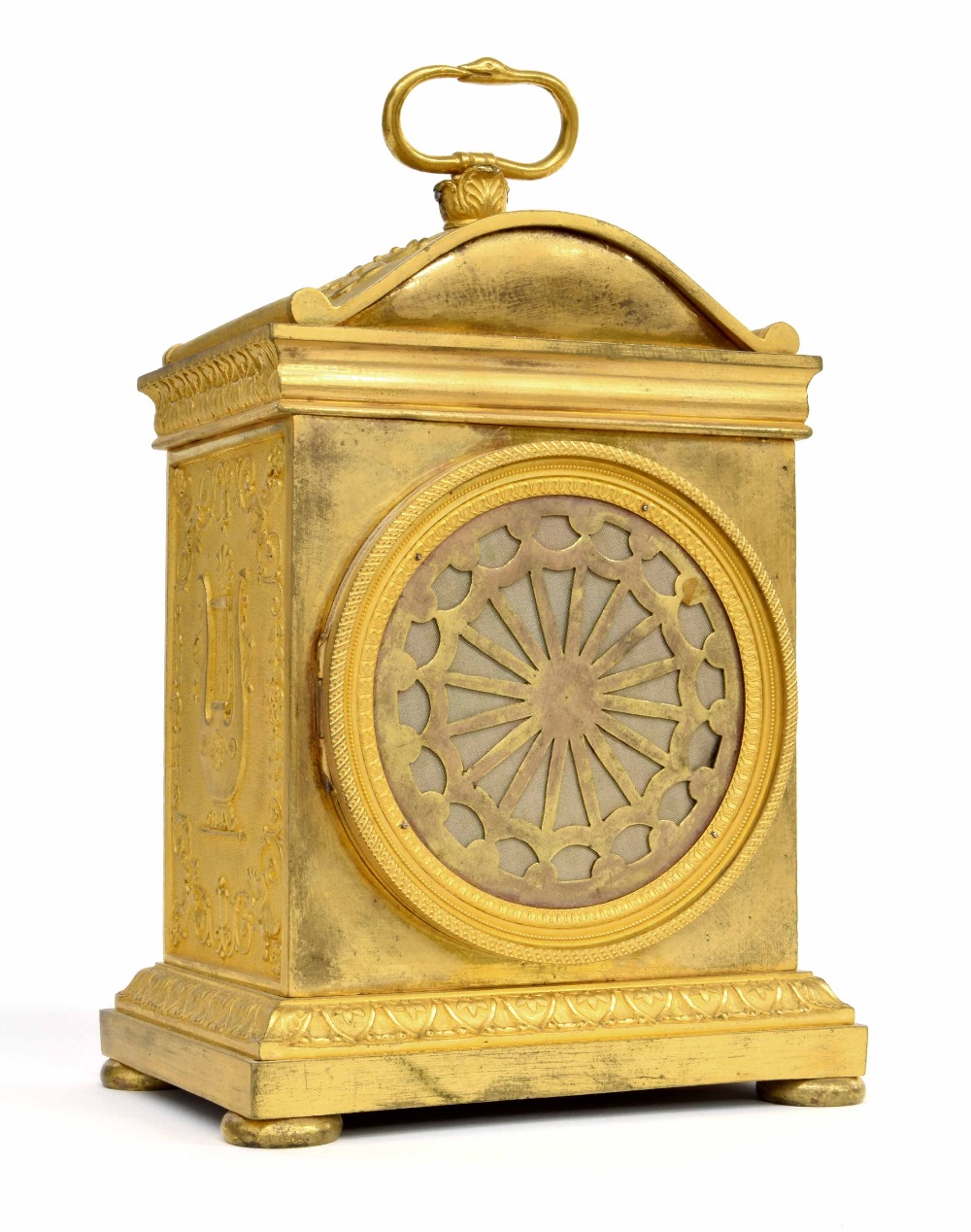 Swiss ormolu Grande Sonnerie Pendule d'Officier with alarm, no. 1571, circa 1800, the arched case - Image 2 of 4