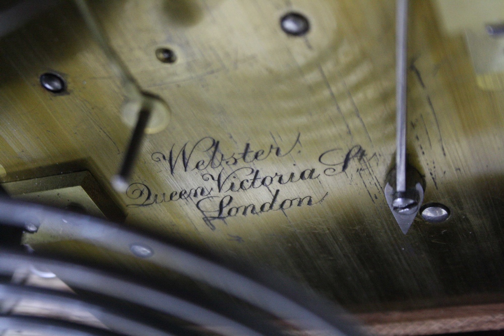 English oak double fusee library clock, the 8" square silvered dial and back plate signed Webster, - Image 4 of 4