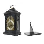 Good English ebonised double fusee bracket clock and bracket, the 7" brass arched dial signed J.