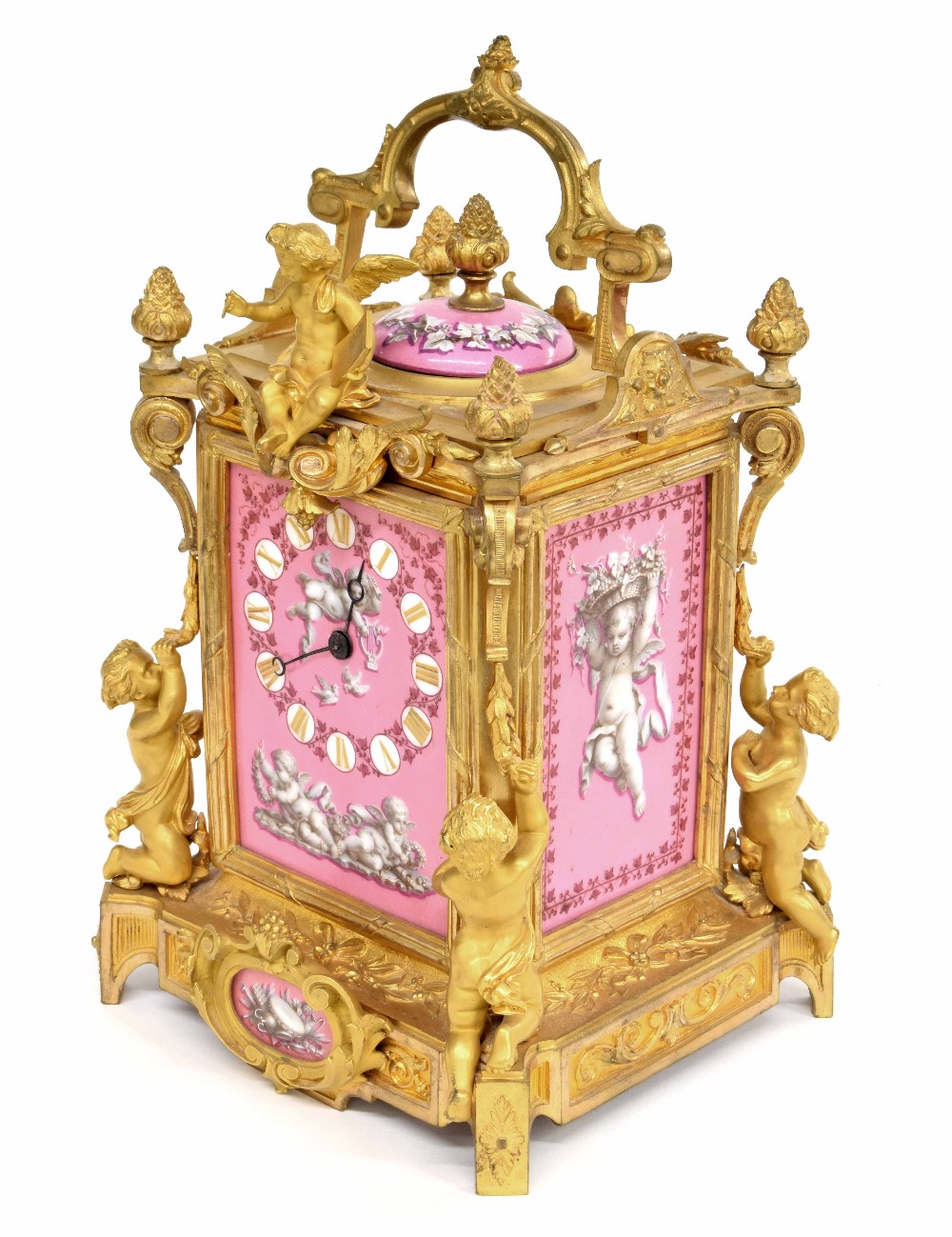 French exhibition giant gilt-bronze and porcelain mounted striking carriage clock, Japy Freres et - Image 2 of 4