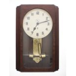 ATO battery electric wall clock in veneered case, full height door glazing and 6" painted dial