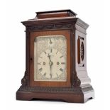 Good mahogany double fusee bracket clock, the foliate engraved silvered dial signed Goldsmiths