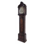 Red and black lacquer eight day longcase clock with five pillar movement, the 12" brass arched