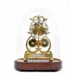 Fine English double fusee brass skeleton clock by and signed James Condliff, Liverpool on a silvered